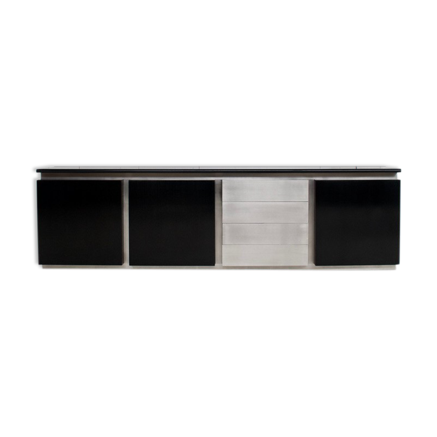 Steel and oak 70's enfilade by ludovico acerbis