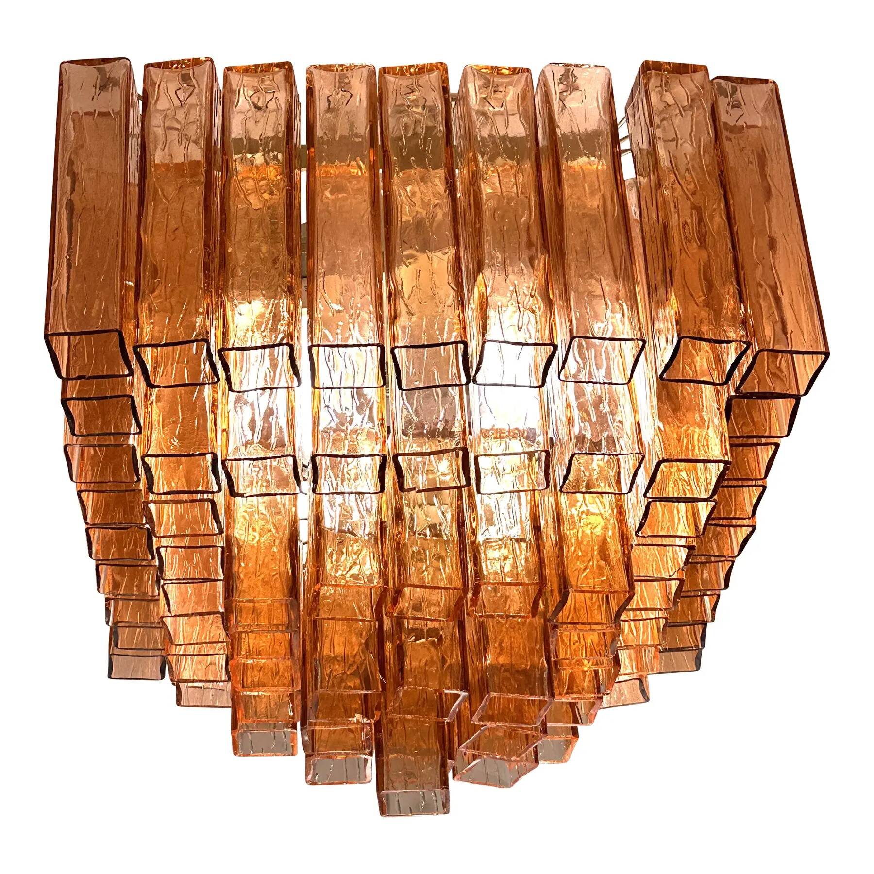 Luxury Italian Amber-Rosè “Squared” Murano Glass Squared Flush Mount