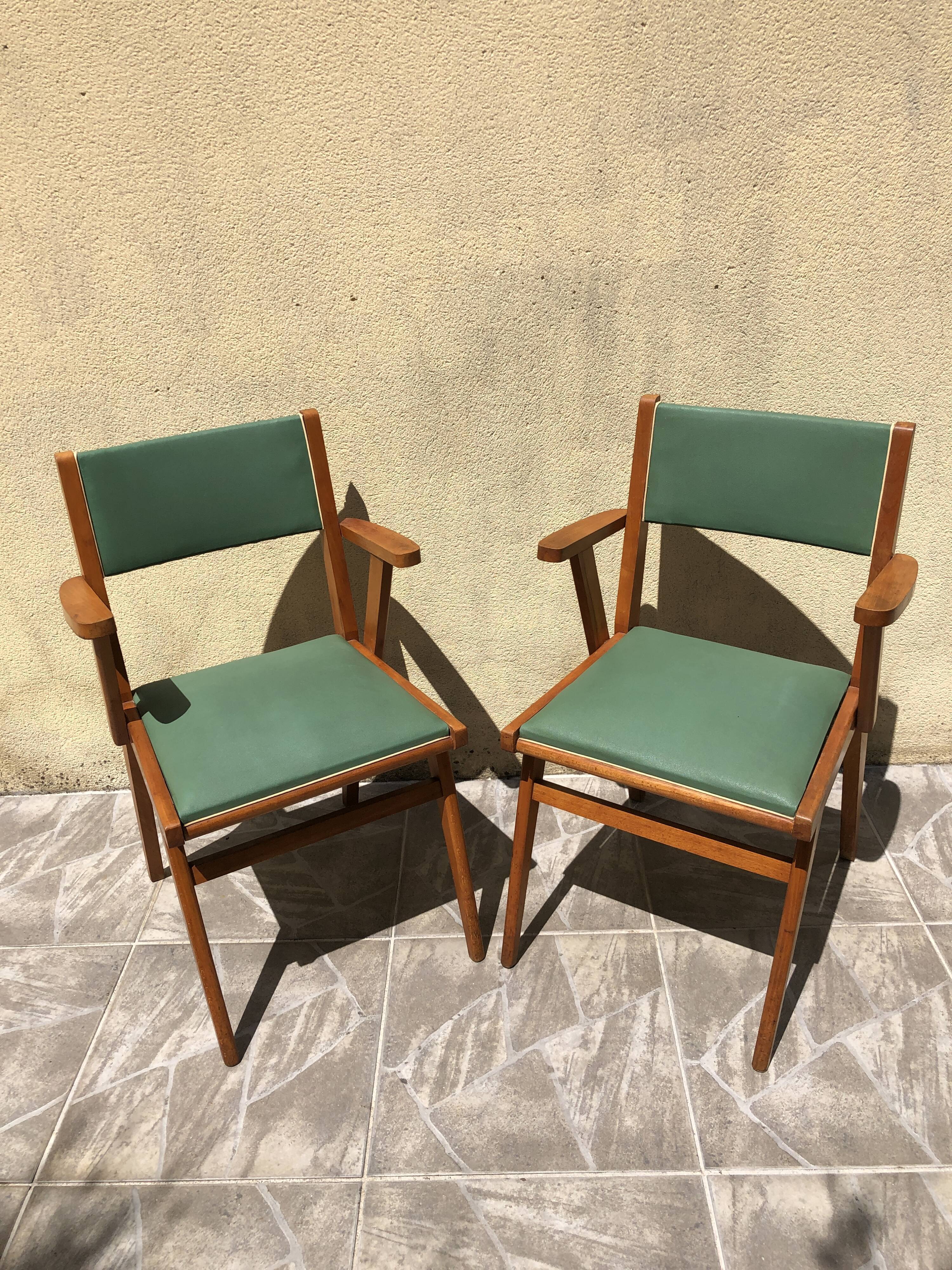 Pair of green bridge armchairs