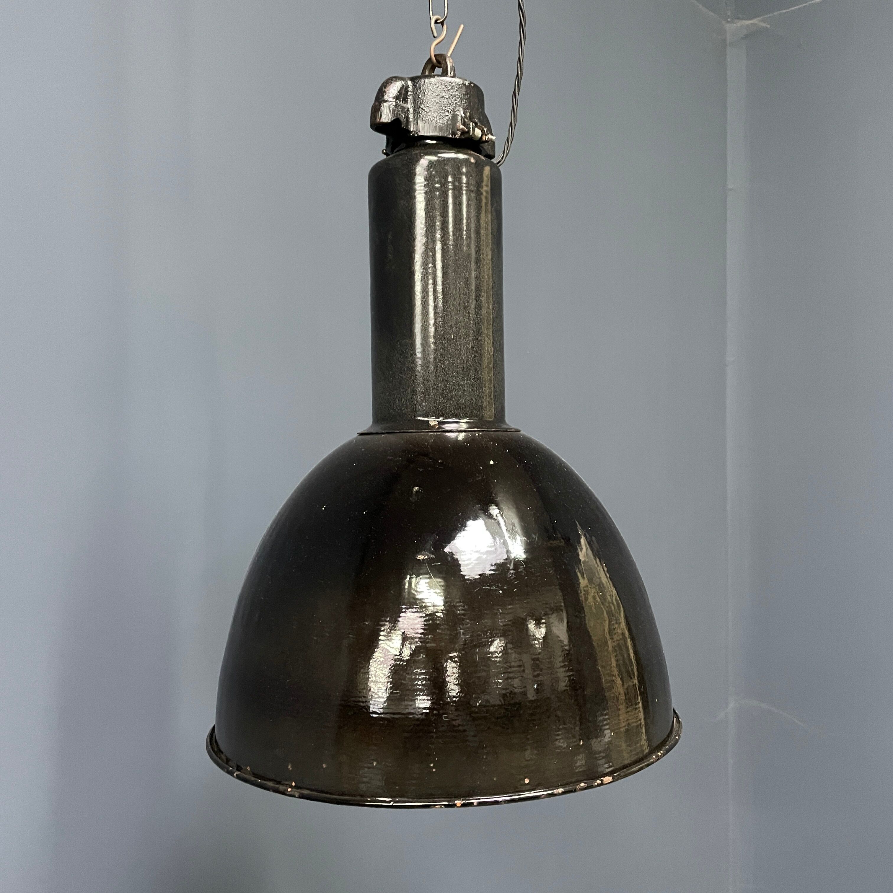 Large black enamel Bauhaus hanging lamp