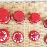 Spice pots enamelled sheet decoration Lustucru red