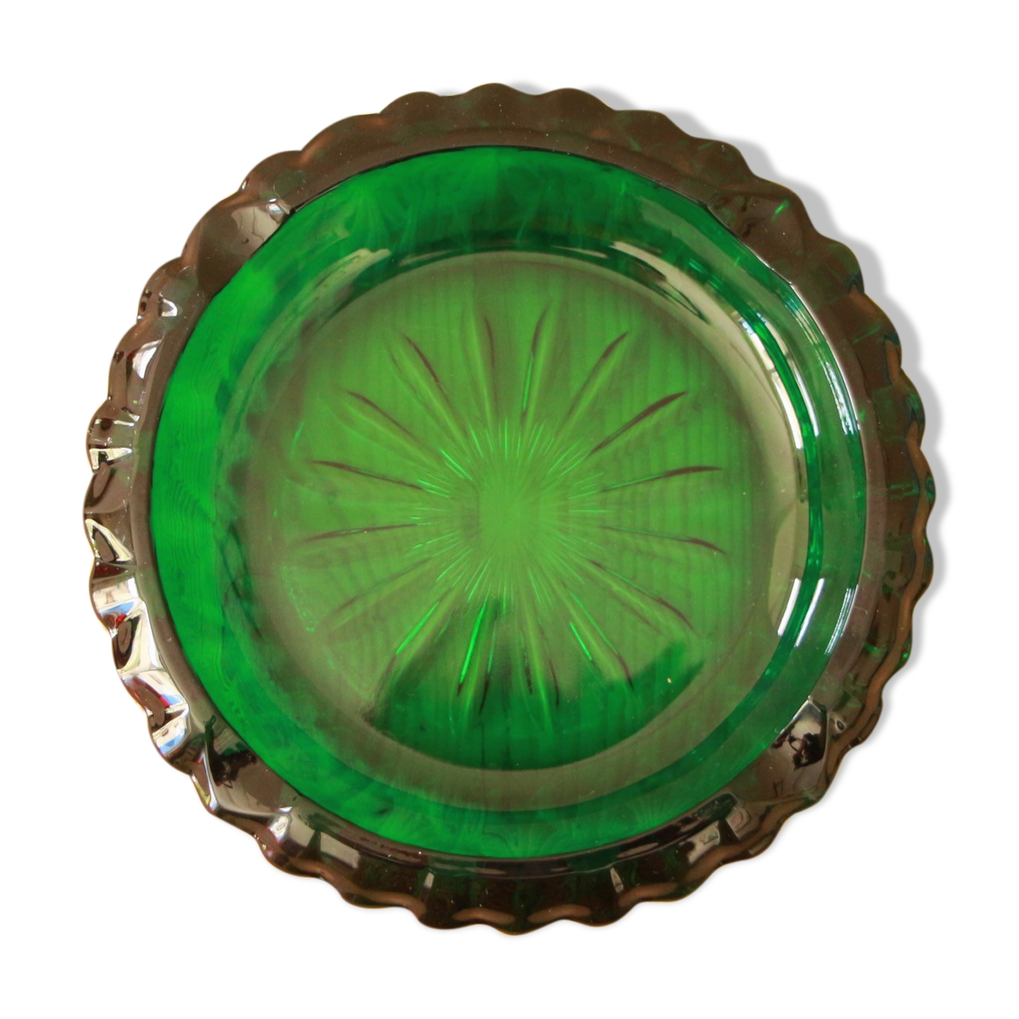 Green glass ashtray