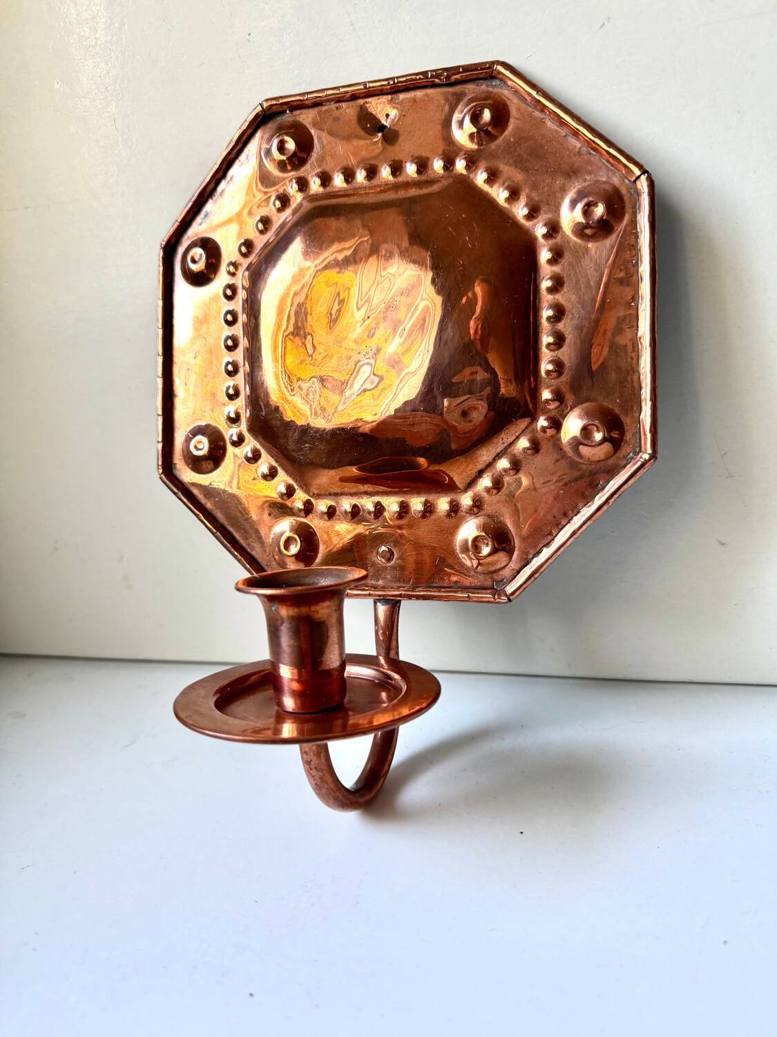 Scandinavian Antique Wall Candle Holder Sconce in Copper