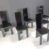 Set of 6 Italian leather and green lacquer dining chairs, 1980s