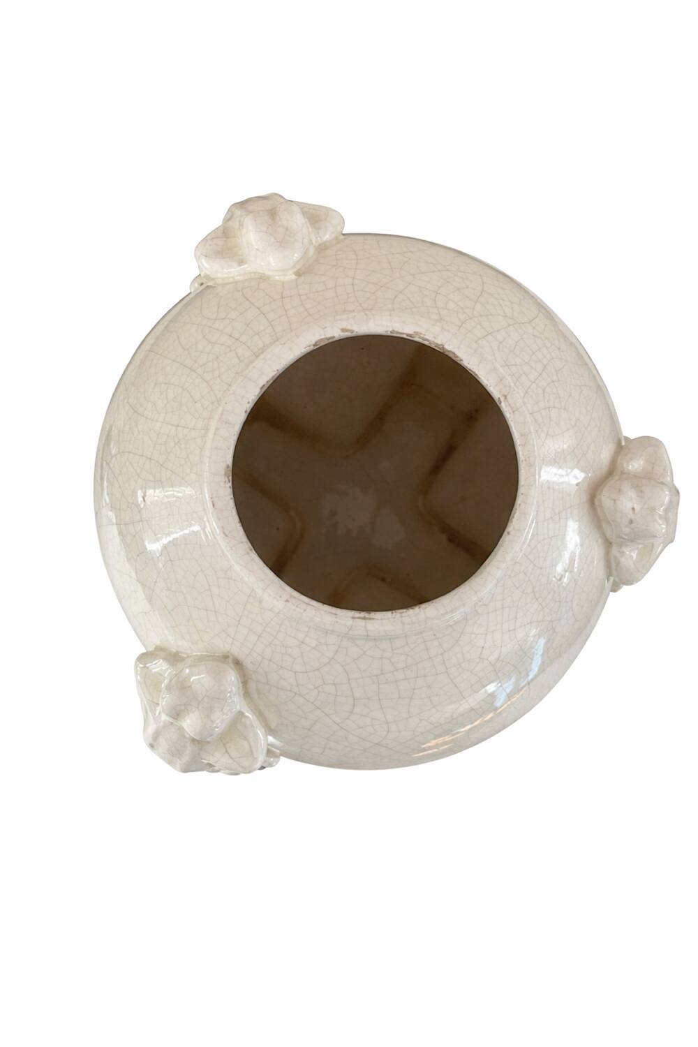 Sculptural vase in white glazed ceramic with a crackled decoration