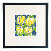 Cheerful silkscreen "yellow tulips" by Ad van Hassel, Dutch art