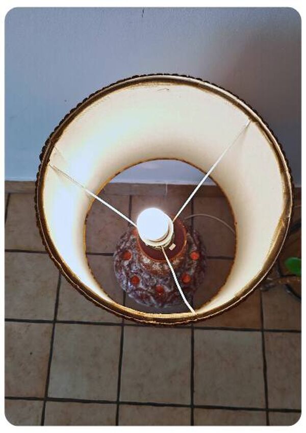 Lampe de sol vintage années 70 en céramique FAT LAVA avec abat-jour