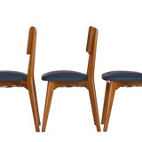 Set de 3 chaises vintage 1960 Monobloc pieds compas et skaï bleu canard