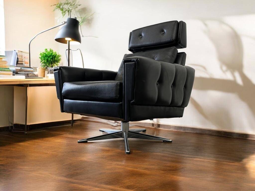 Vintage black armchair / chaise longue with star base