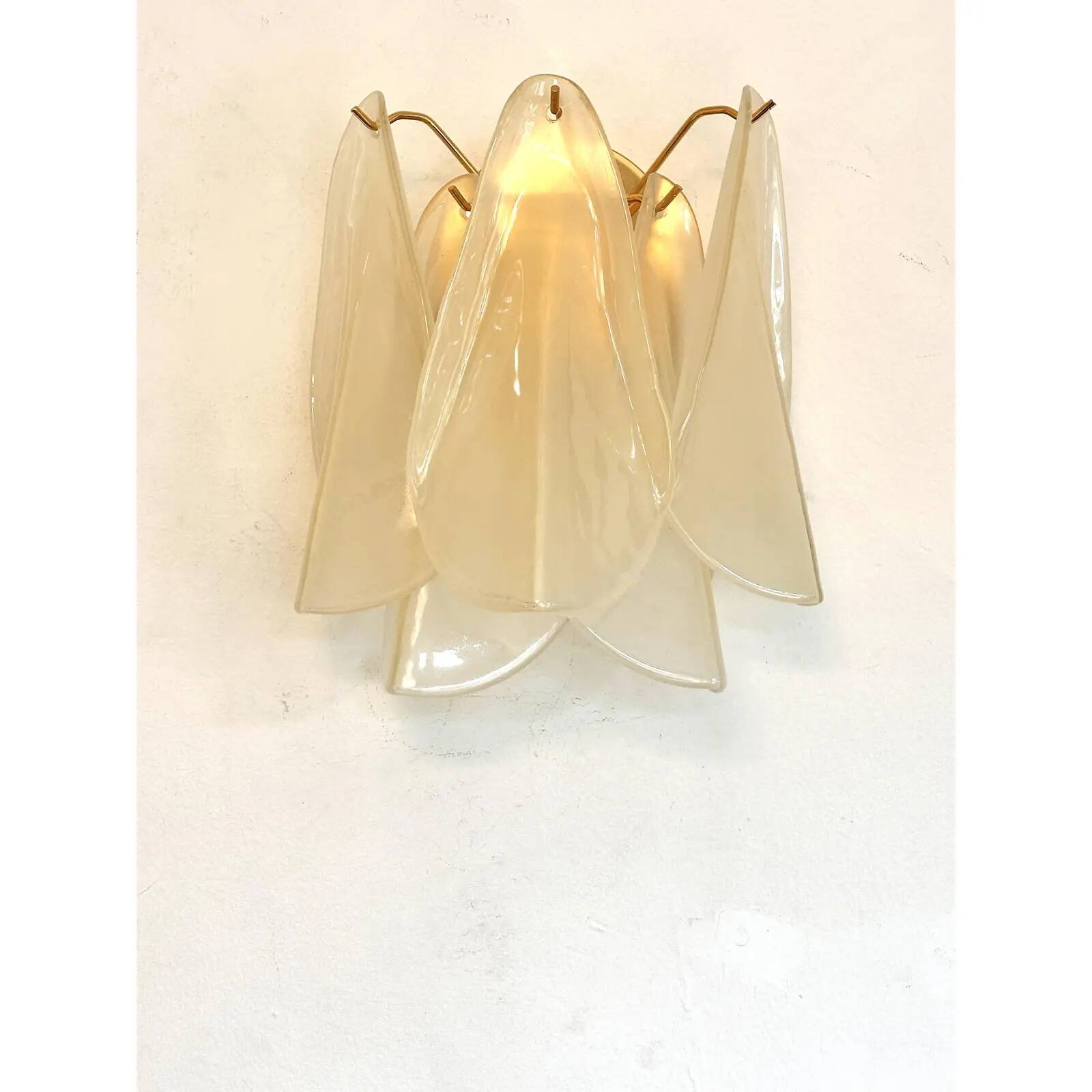 Pair of Contemporary Modern Sanded Champagne “Rondini” Murano Wall Sconces