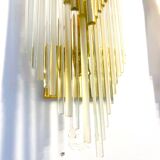 Pair of Murano glass wall lamps with gilded structure, Sciolari, Italy 1970