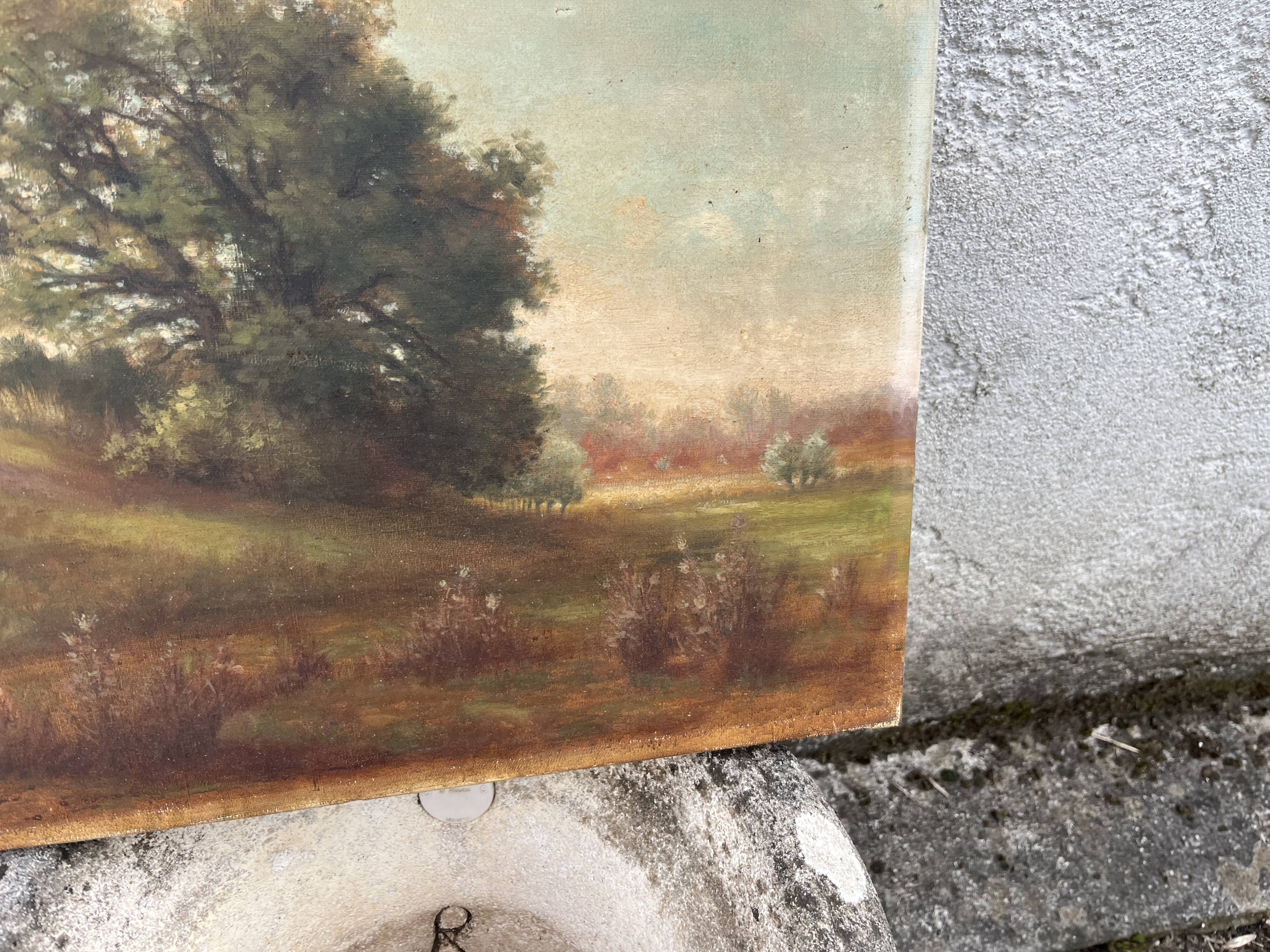 Painting Animated Landscape signed Abelin 1910 – Oil on canvas