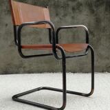 Fauteuil vintage en cuir et acier tubulaire, 1960