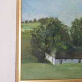 Original Swedish oil on canvas – “Landscape with Farm” by H. Engkvist – dated 1983 – vintage & framed – 41 × 50 cm (16.1" × 19.7")