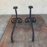 Old pair of twisted wrought iron andirons