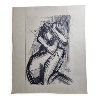 Etude de nu signée de Maurice de Bus, 1959, 50 x  59 cm