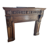 Antique carved wooden fireplace + overmantel – Napoléon III style