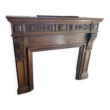 Antique carved wooden fireplace + overmantel – Napoléon III style