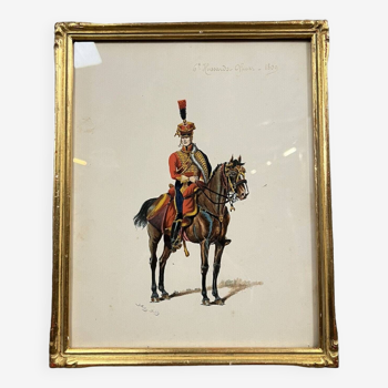 G. bitry-boëly 19th century: watercolor depicting a soldier and his mount