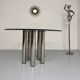Table repas ronde verre et métal design italien des années 80 vintage