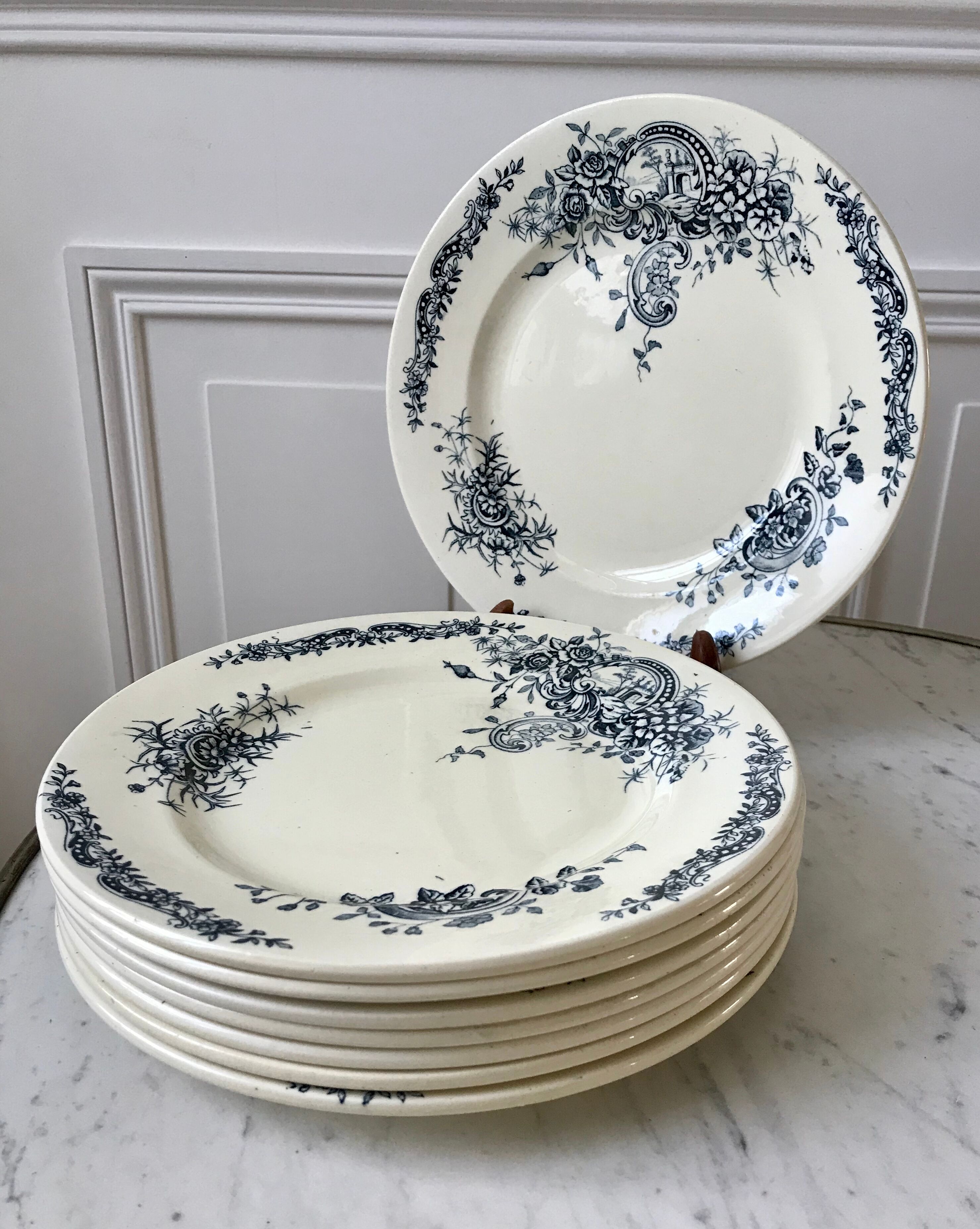 Set of 8 flat plates Terre de Fer Salins model "Rocailles" late nineteenth