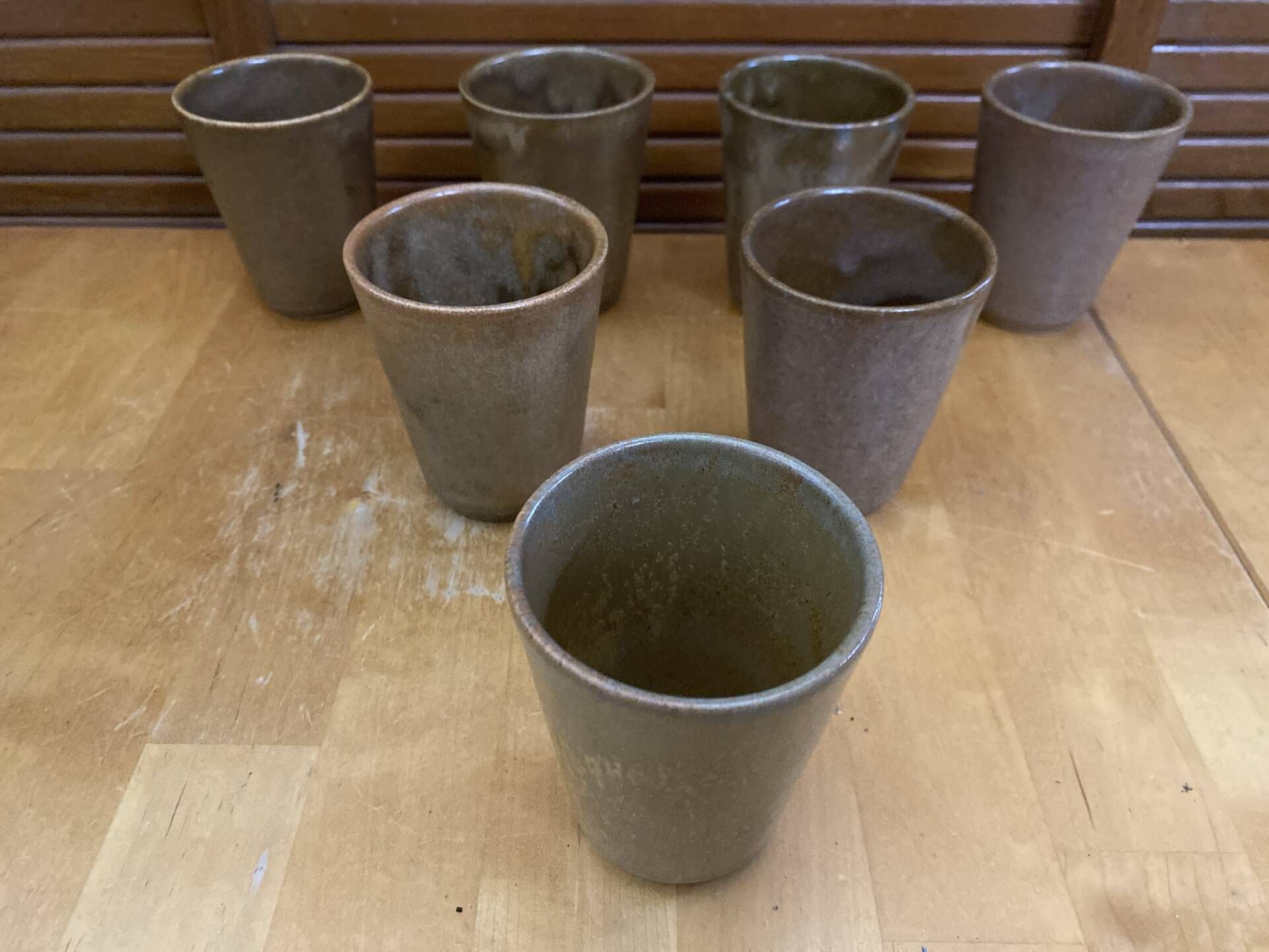 Set of 7 Cups Mugs DIGOIN Beige Stoneware Made In France Vintage #E