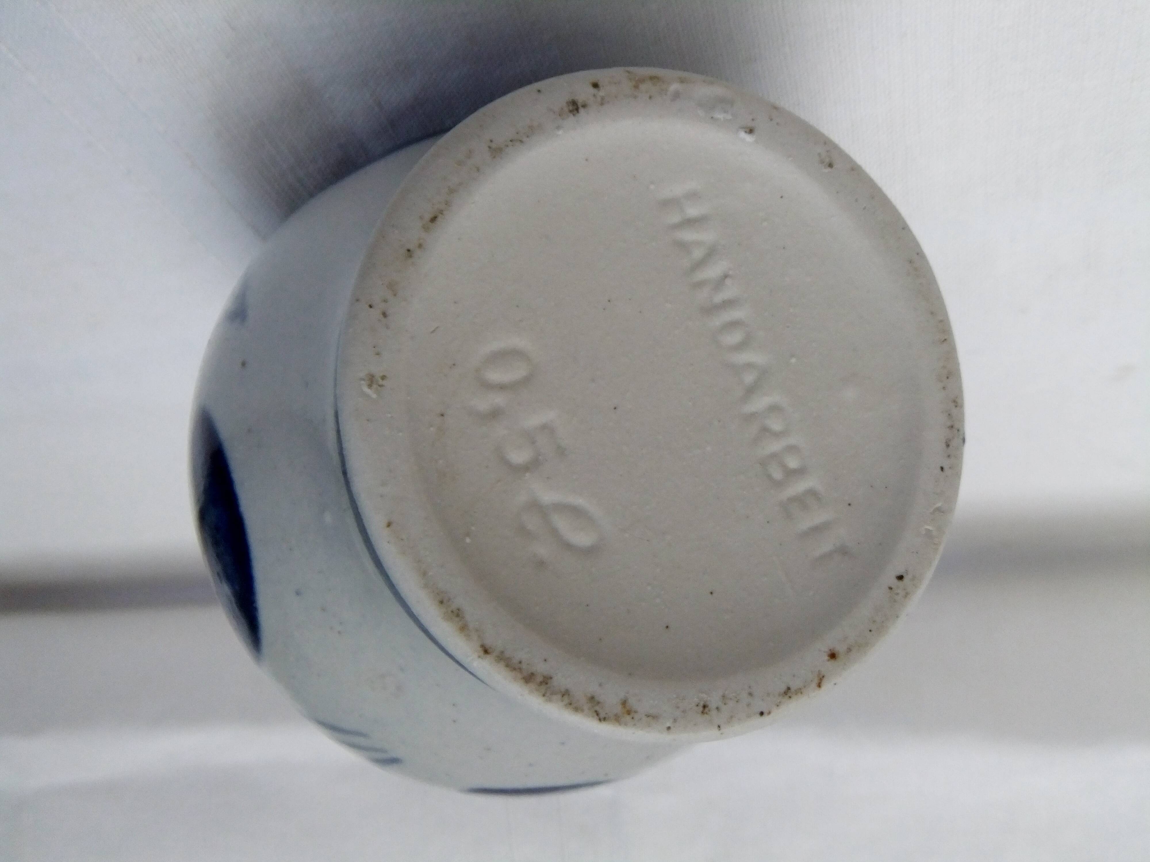 Handmade glazed stoneware pitcher with Handarbeit inscription