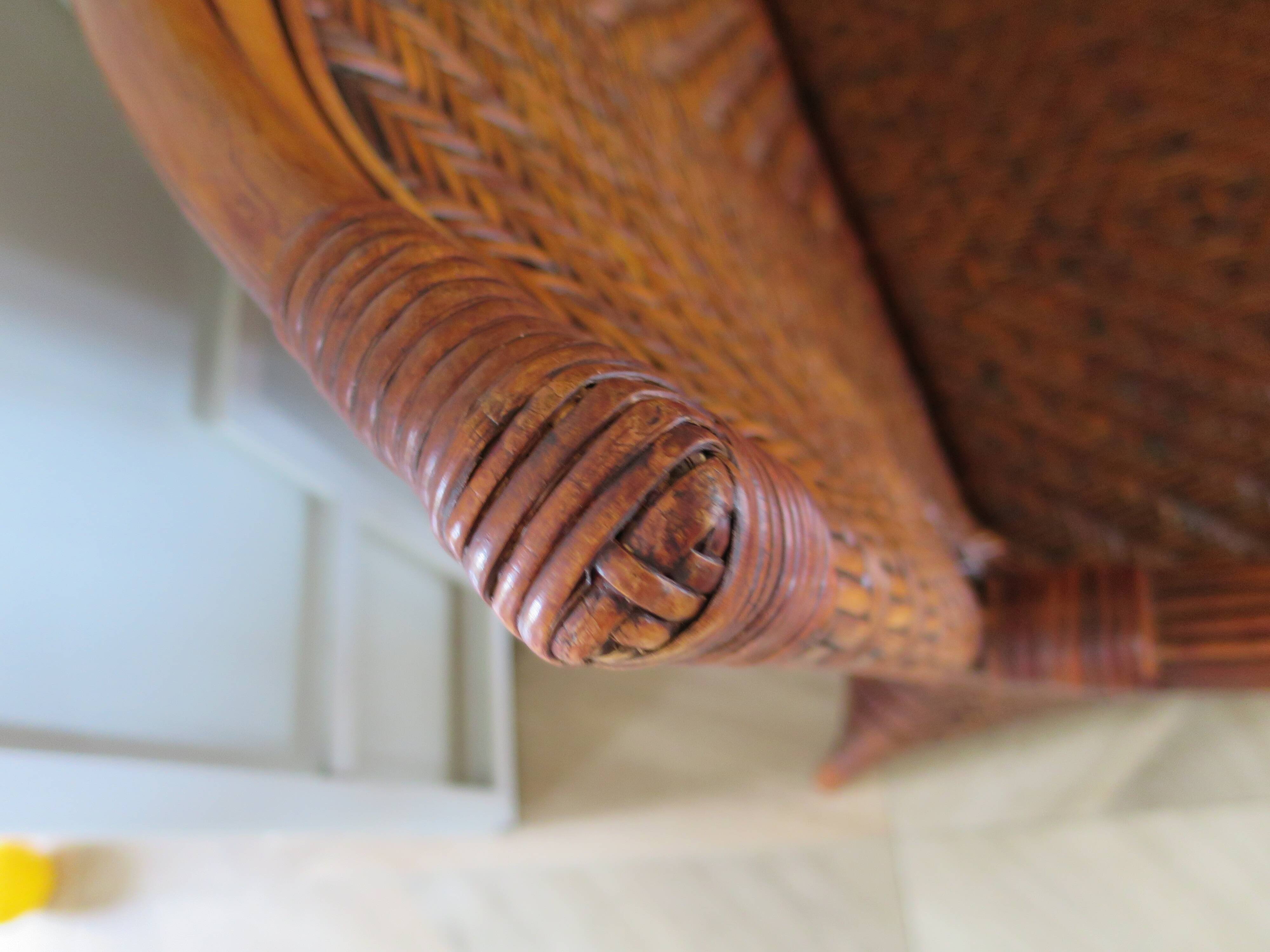 Two-seater banquette in woven rattan, wood and bamboo, 1980s.