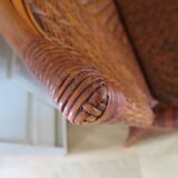 Two-seater banquette in woven rattan, wood and bamboo, 1980s.