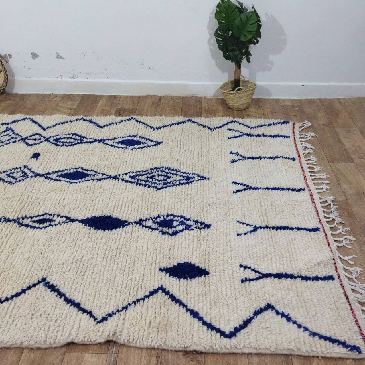 Azilal Vintage Rug 276x180 cm - Blue Geometric Patterns