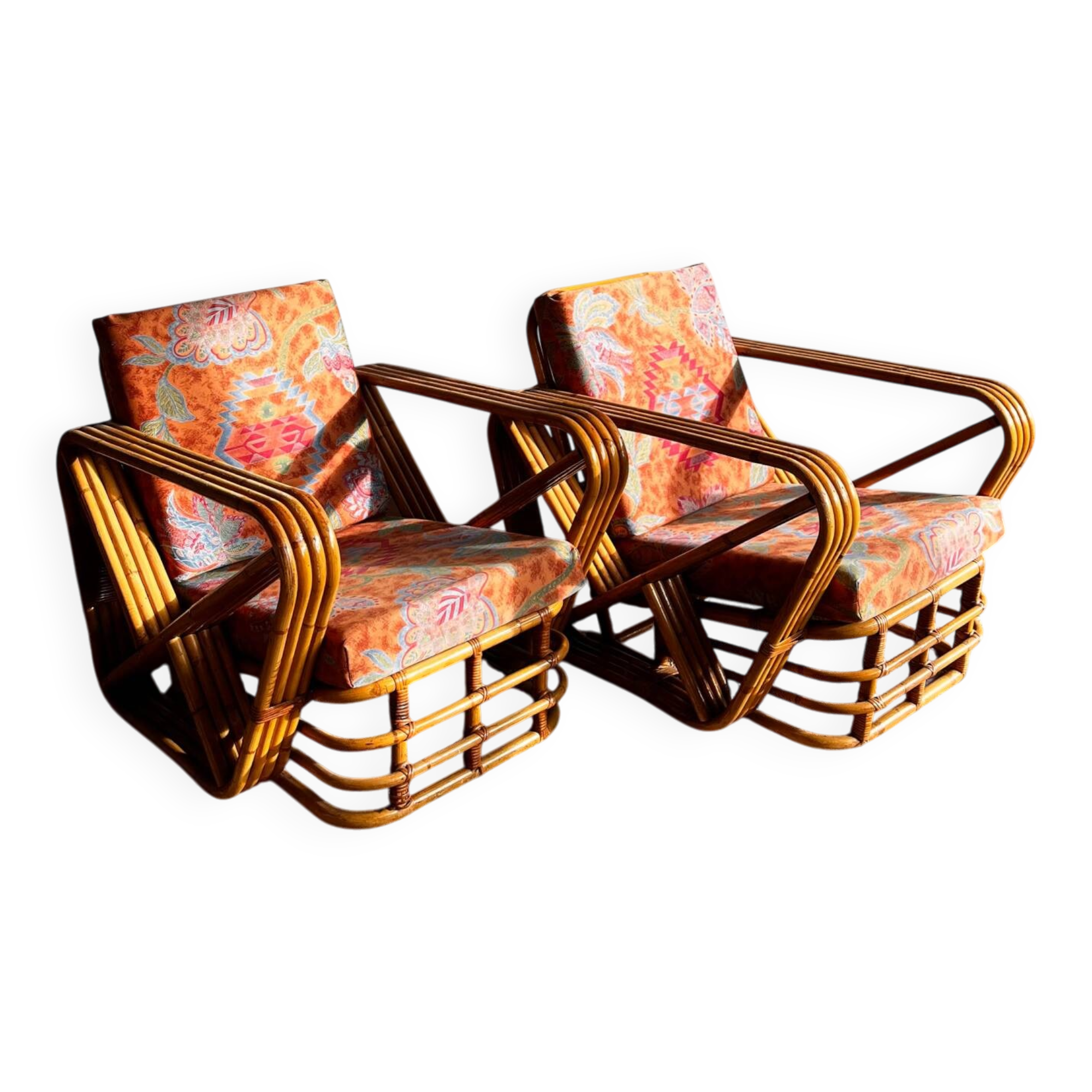 Bamboo rattan fauteuil Lounge chairs Paul Frankl style