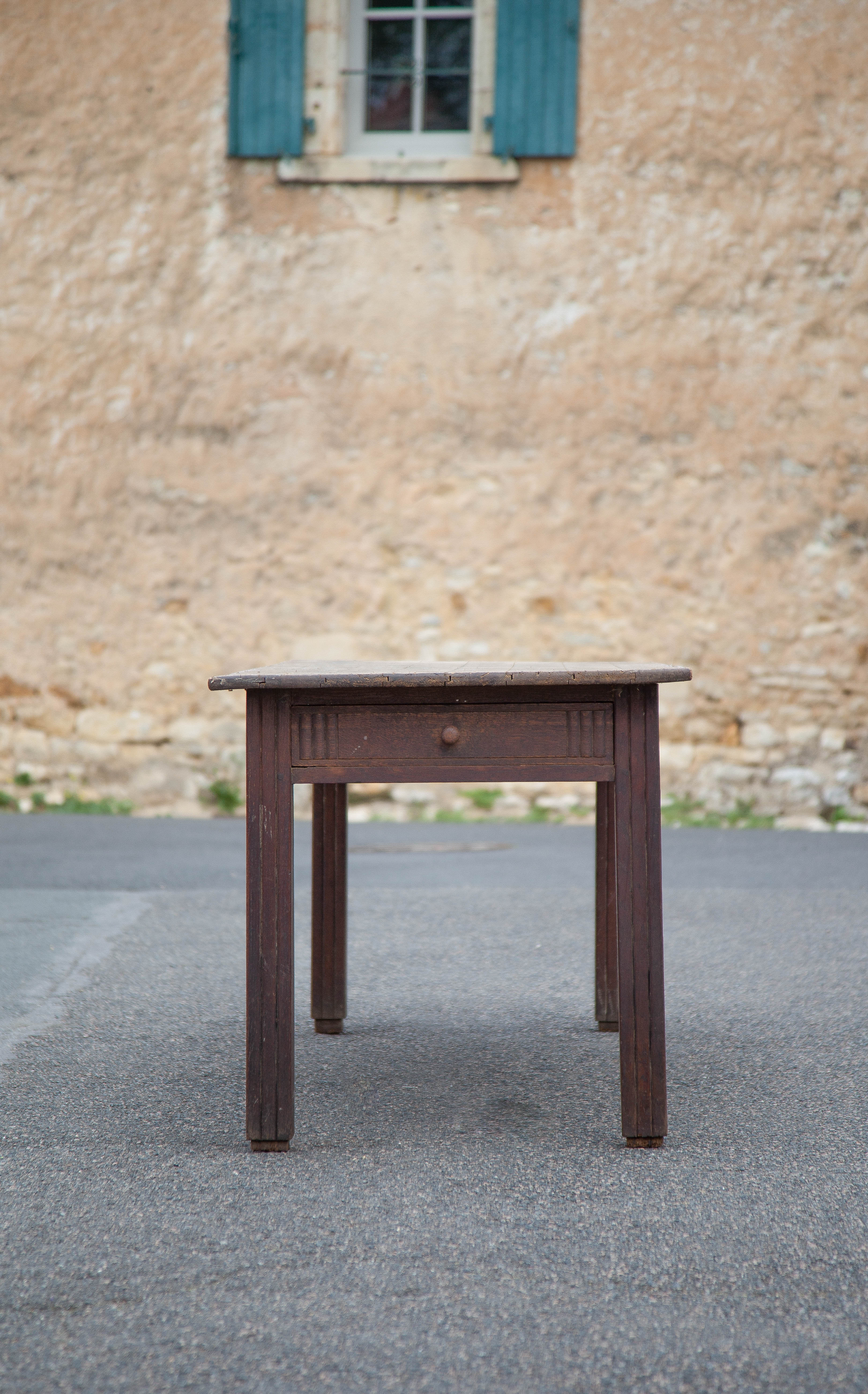 Antique farmhouse table, antique wood dining table, large table with 1 drawer