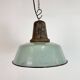 Industrial Petrol Enamel Factory Lamp with Cast Iron Top, 1960s