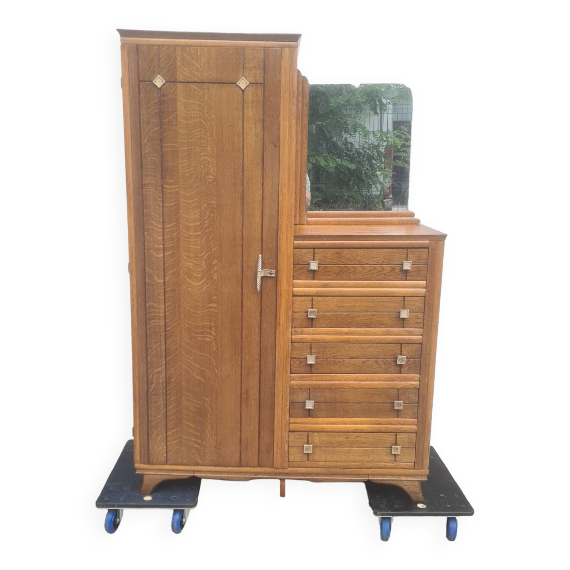 Asymmetrical storage unit Dresser wardrobe with vintage mirror 1950