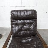 Fauteuil scandinave 1970 bois laminé courbé assise Cuir