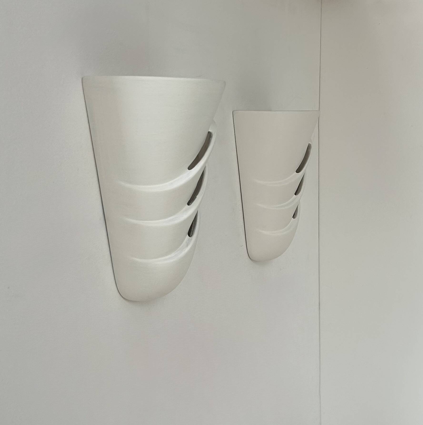 Pair of vintage wall lights, matte white plaster, France, 1970