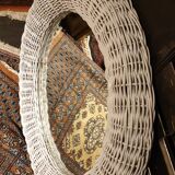 Ceruse grey rattan mirror, 59 cm