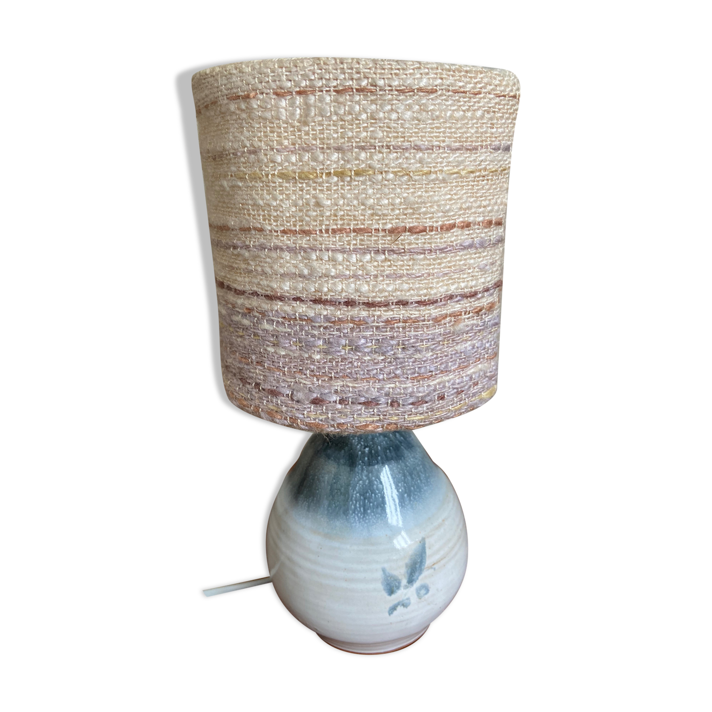 Stoneware bedside lamp with woven wool lampshade, 70s