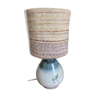 Stoneware bedside lamp with woven wool lampshade, 70s