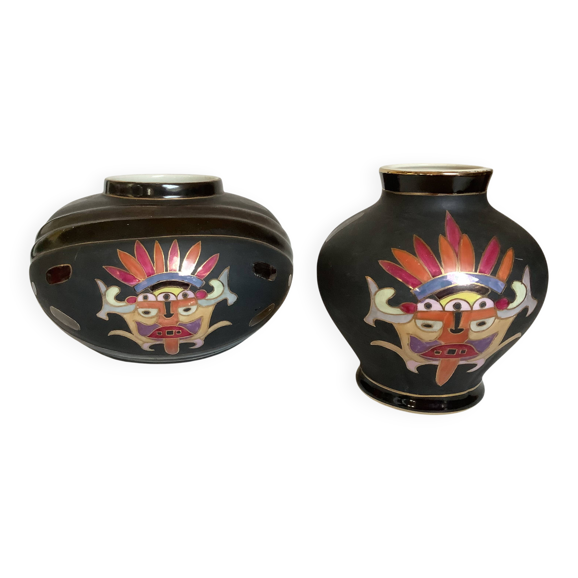 Pair of matte and glazed ceramic vases