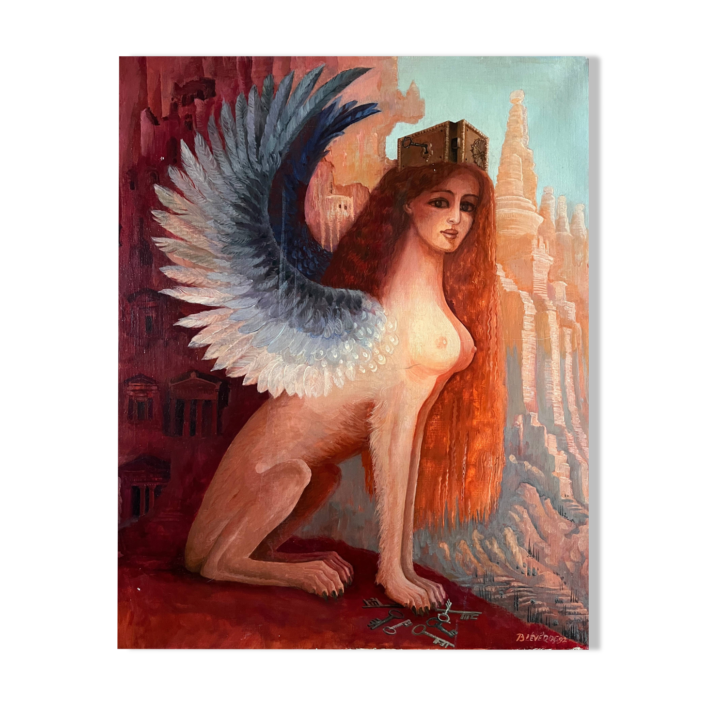 HST painting "Allegory" Surrealist Symbolism signed 1992