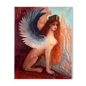 HST painting "Allegory" Surrealist Symbolism signed 1992