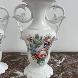 Pair of large 19th century church vases in painted white Paris porcelain