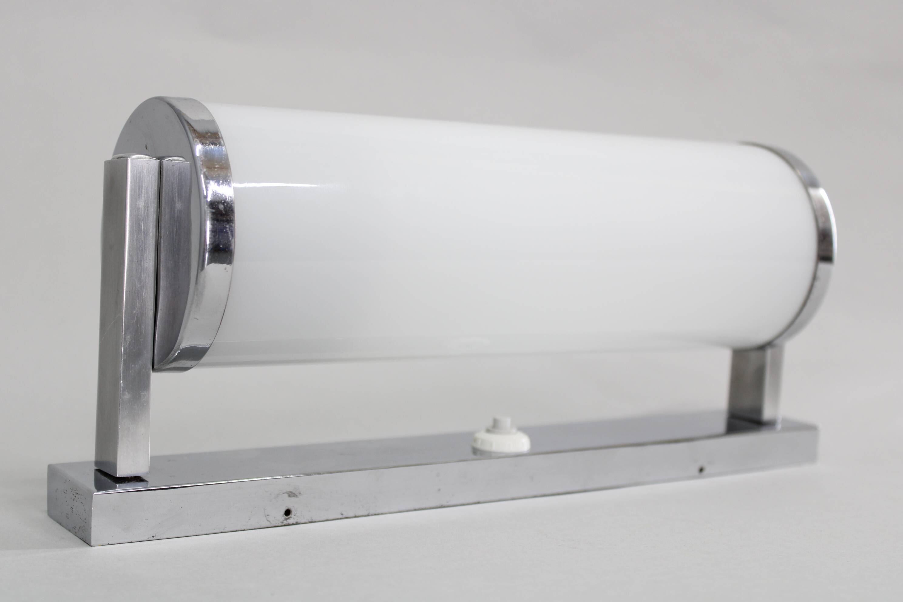 1930s Bauhaus tubular wall light, chrome & glass, Czechoslovakia