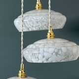 Vintage triple suspension lampshade in Clichy glass bench