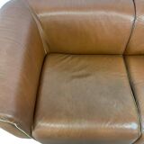 Canapé vintage en cuir couleur cognac deux places