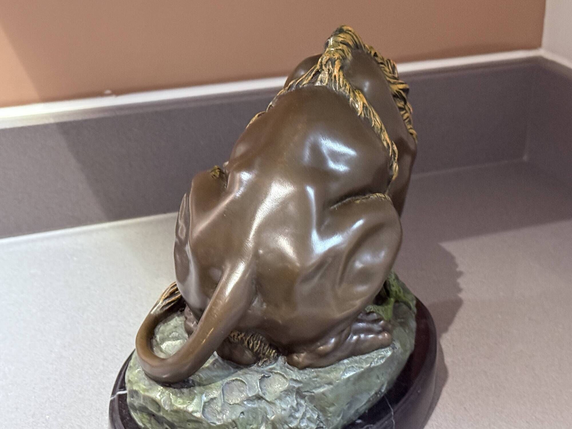 Antique Cold-Painted Bronze Lion Fighting a Snake, After Antoine-Louis Barye