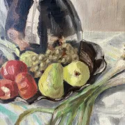 Still life with carrots, oil on canvas signed