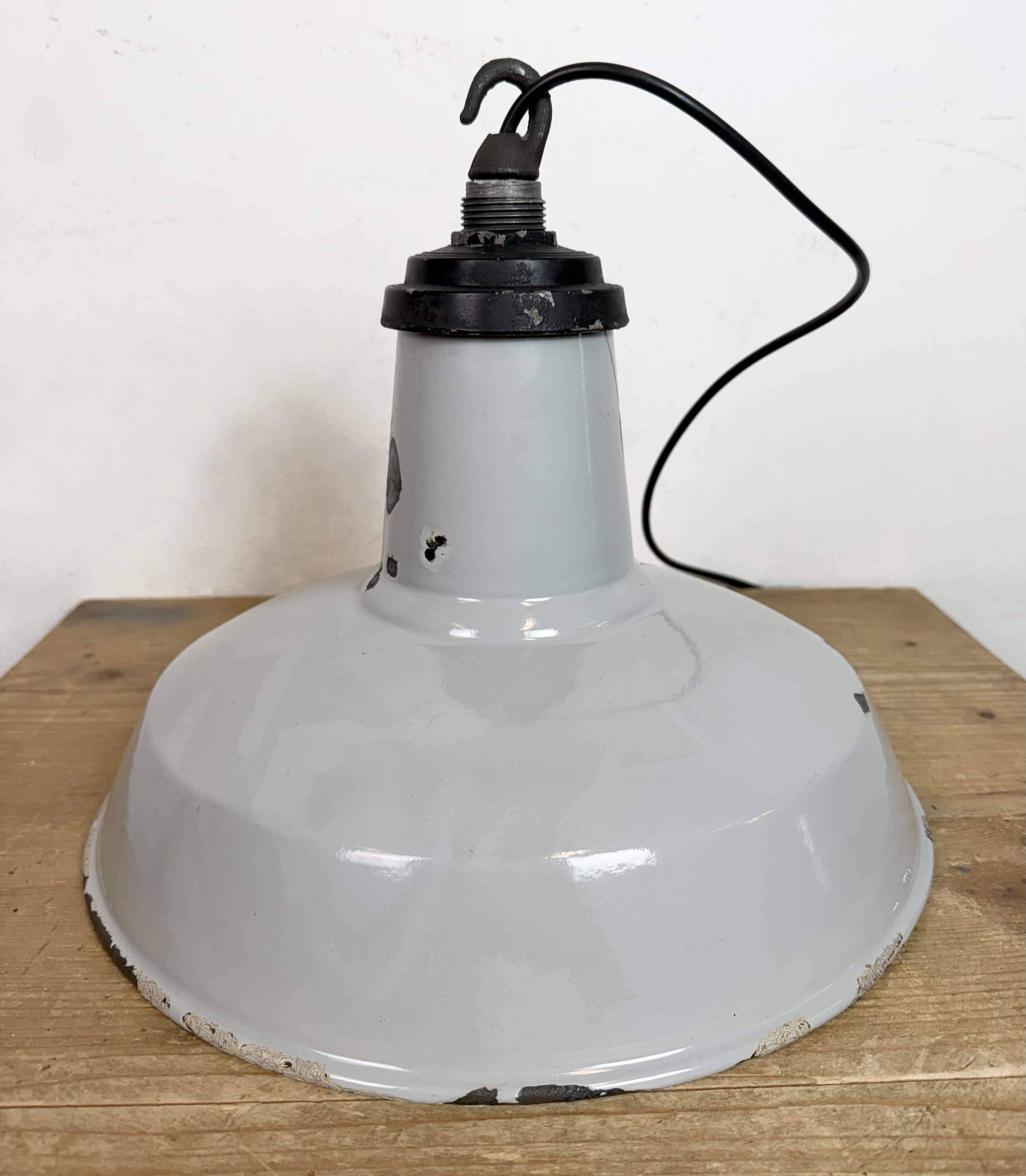 Industrial Grey Enamel Factory Pendant Lamp, 1960s