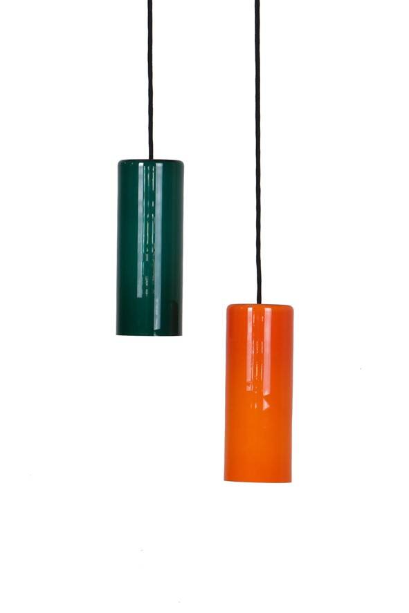 Ensemble de 2 lampes suspendues en verre Nordisk Solar Compagni / Holmegaard “74105” / Design danois moderne des années 1960.